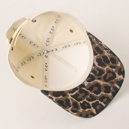 Fashion City - Two Tone Leopard Printed Canvas Trucker Hat
