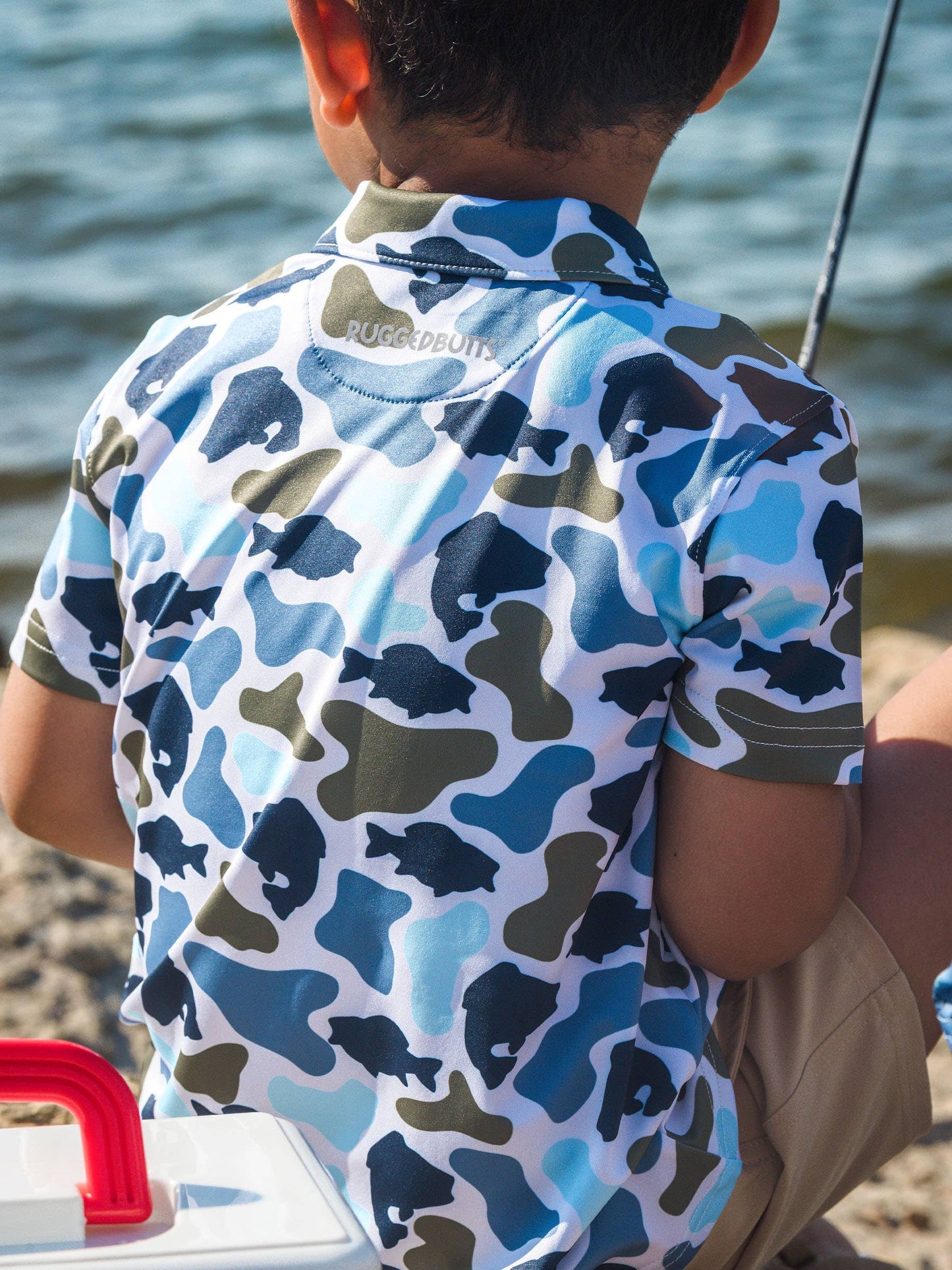 RuffleButts + RuggedButts - Boys Fish Camo Catch Knit Short Sleeve Performance Polo