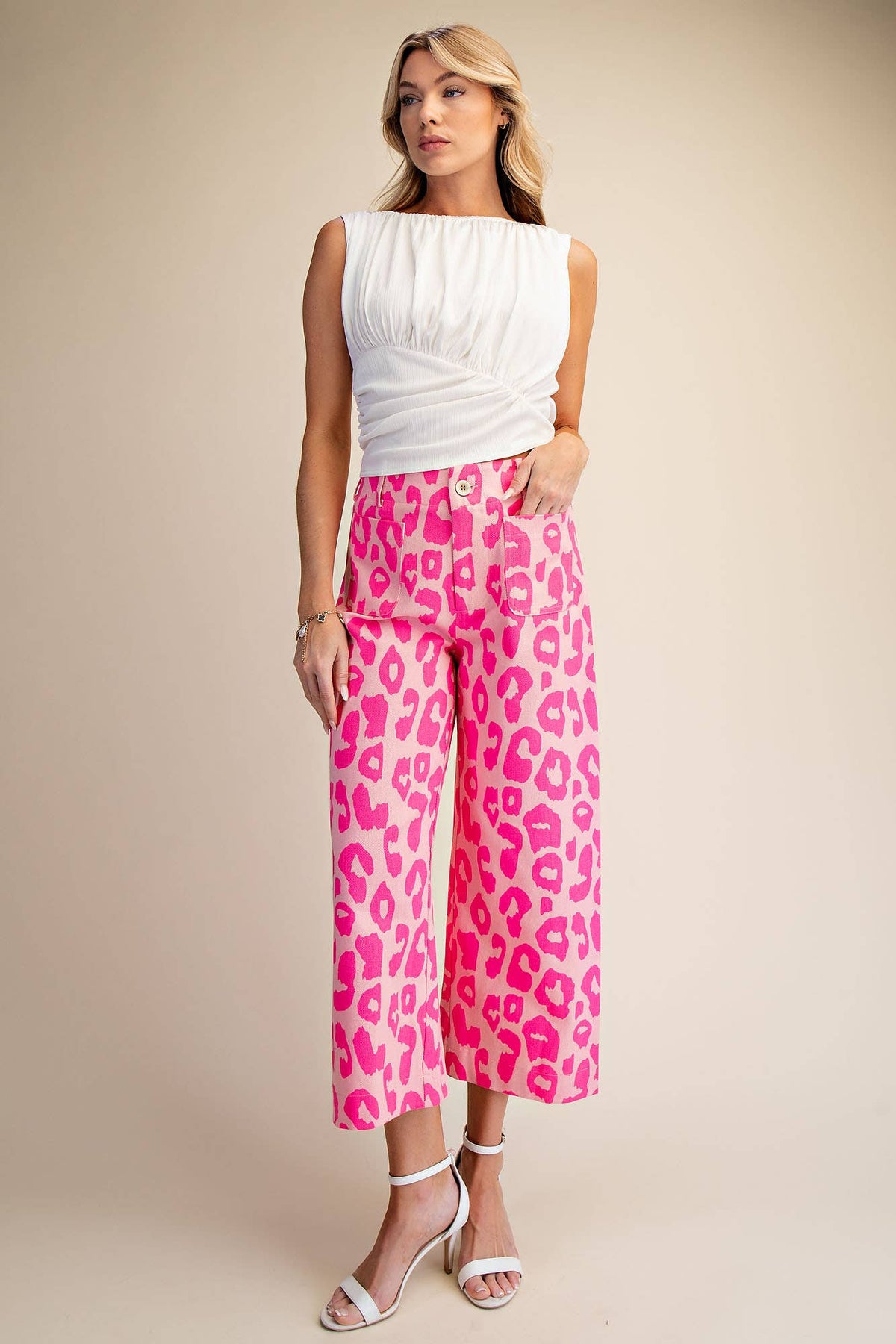 Glam - Colette Cropped Wide-Leg Neon Leopard Pants