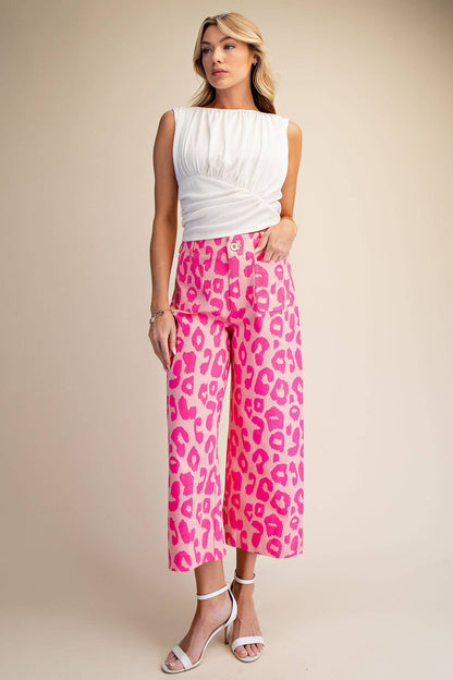 Glam - Colette Cropped Wide-Leg Neon Leopard Pants