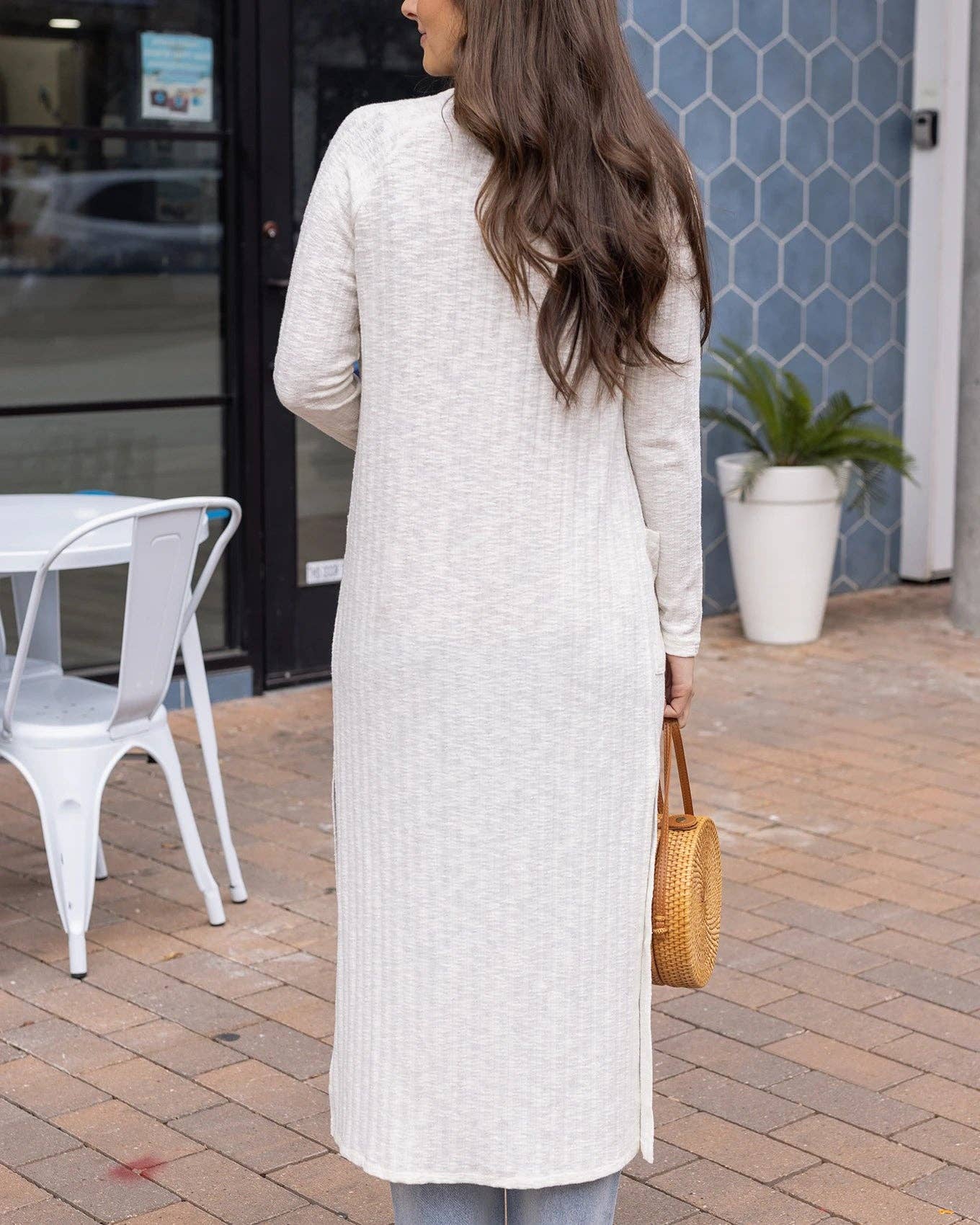 Grace and Lace - Ribbed Long Duster Cardigan in Ivory