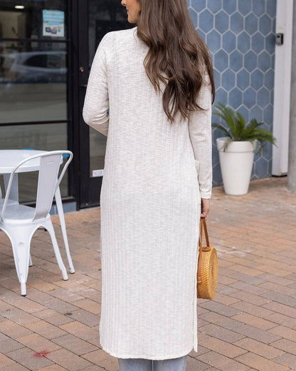Grace and Lace - Ribbed Long Duster Cardigan in Ivory