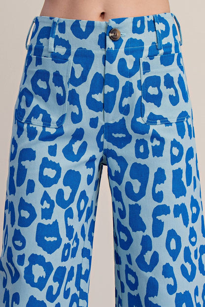 Glam - Colette Cropped Wide-Leg Neon Leopard Pants