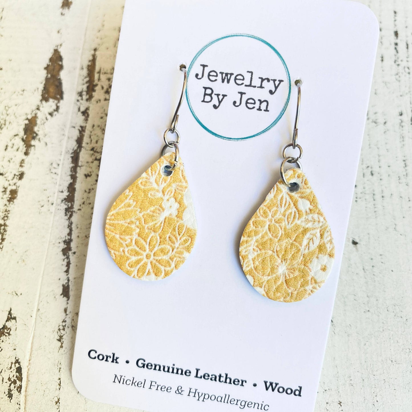 Jewelry By Jen - Small Teardrop: Yellow & White Flowers