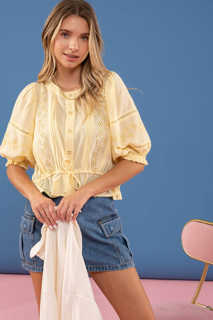 EYELET BUTTON UP TOP