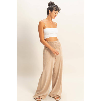 HYFVE - Mineral Washed Wide-Leg Smocked Waist Pants