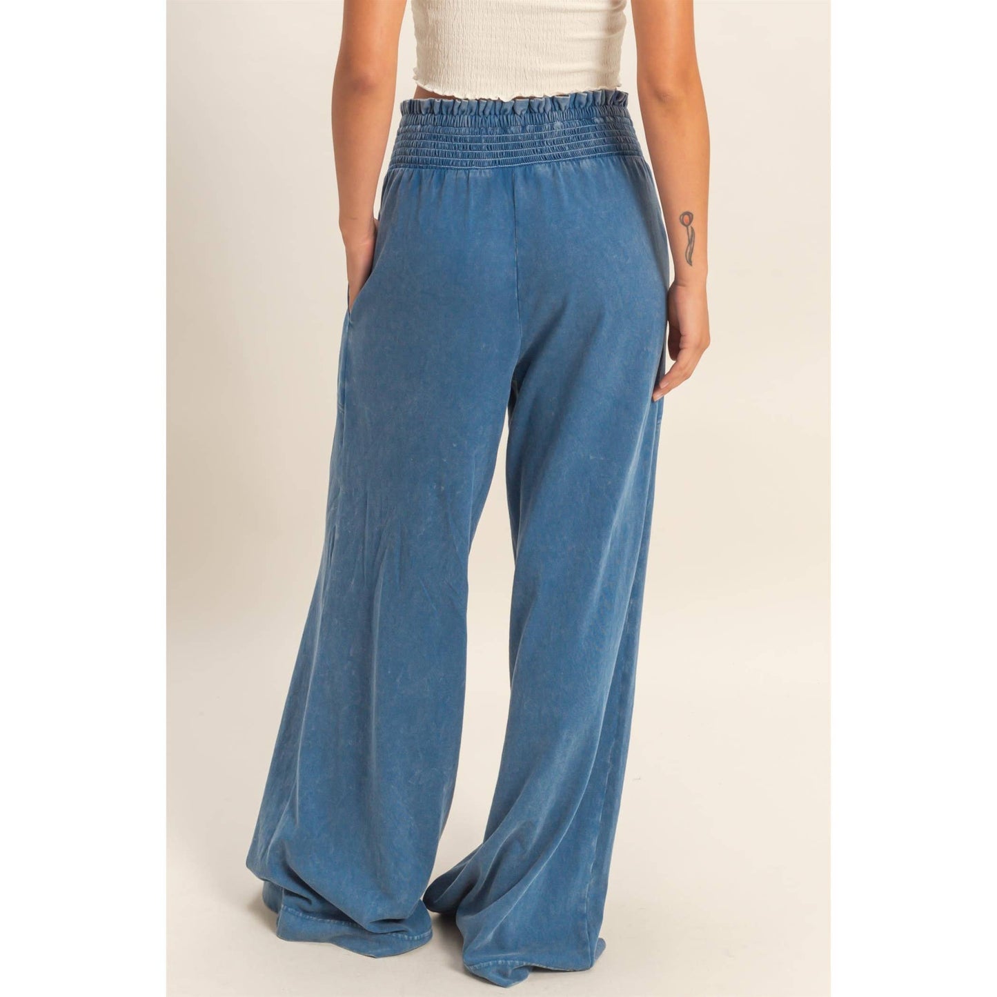 HYFVE - Mineral Washed Wide-Leg Smocked Waist Pants