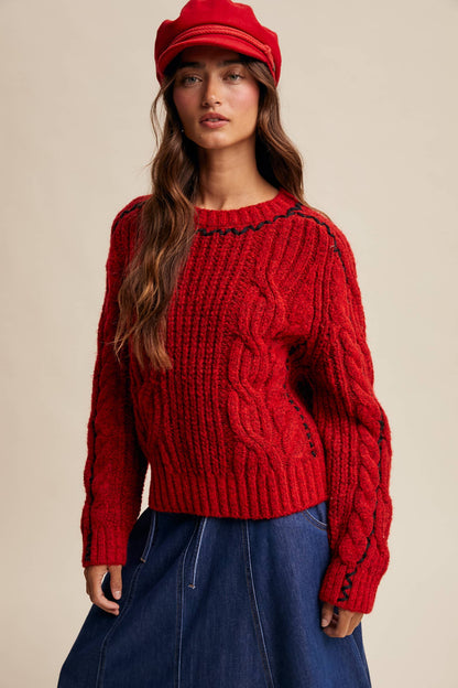 Listicle - Contrast Stitch Cable Knit Sweater LSW1013