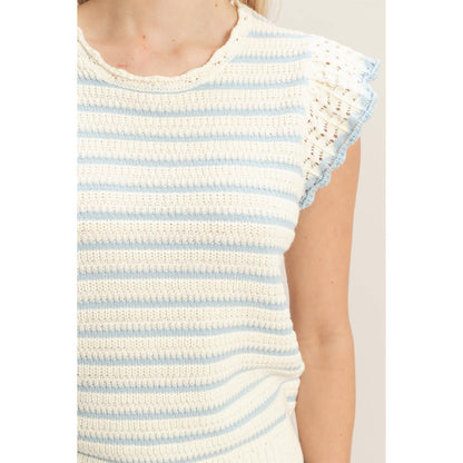 Scalloped Striped Ruffle Sleeve Top