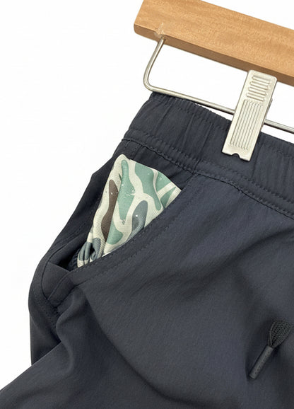 Burlebo youth athletic short- heather black retro duck camo liner