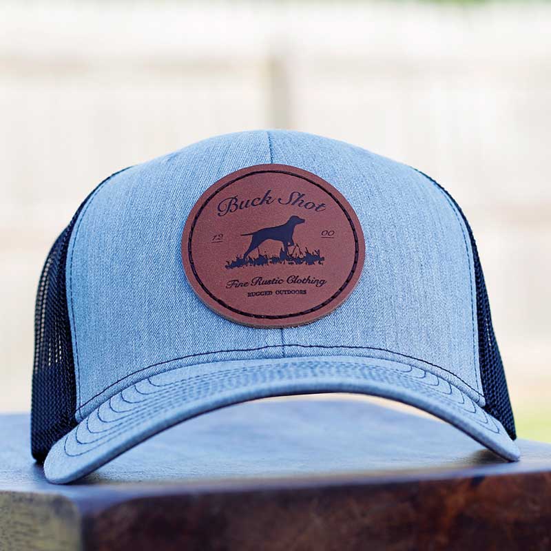Heather Grey/Black Buck Shot Apparel Bird Dog Leather Patch Hat, {{Size}{{Sku}}