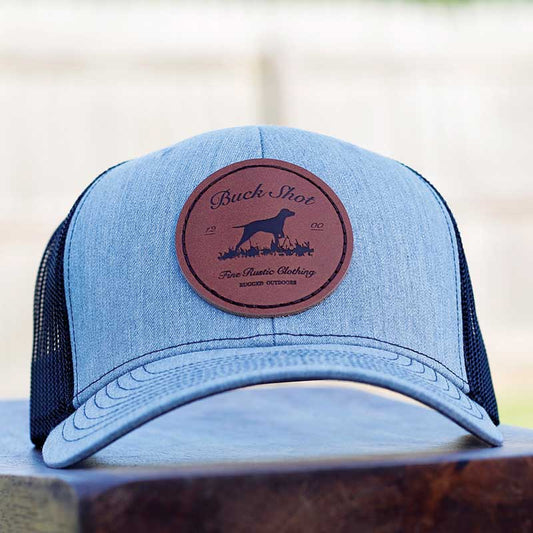 Heather Grey/Black Buck Shot Apparel Bird Dog Leather Patch Hat, {{Size}{{Sku}}
