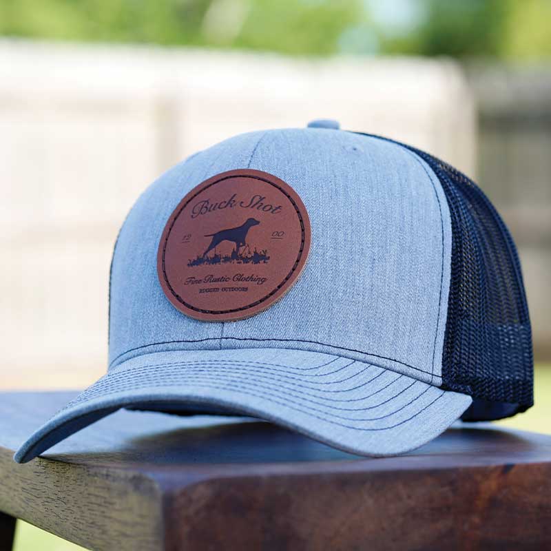 Heather Grey/Black Buck Shot Apparel Bird Dog Leather Patch Hat, {{Size}{{Sku}}