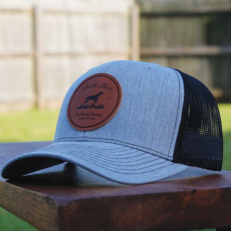 Heather Grey/Black Buck Shot Apparel Bird Dog Leather Patch Hat, {{Size}{{Sku}}