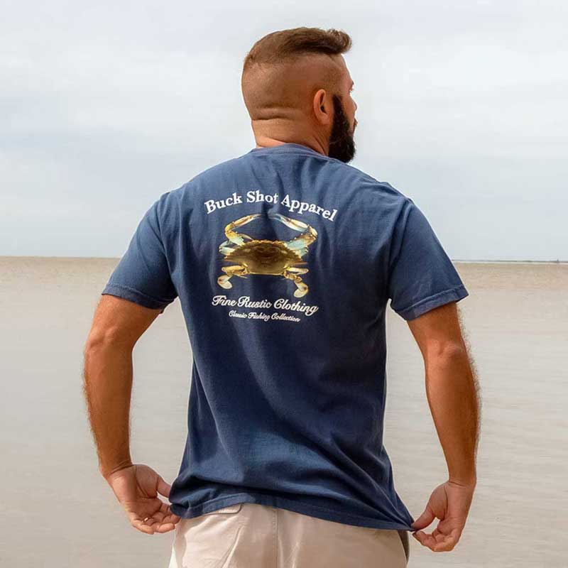 Indigo Blue Buck Shot Apparel Blue Crab Short Sleeve Pocket T-shirt, {{Size}{{Sku}}