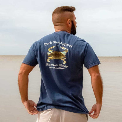 Indigo Blue Buck Shot Apparel Blue Crab Short Sleeve Pocket T-shirt, {{Size}{{Sku}}