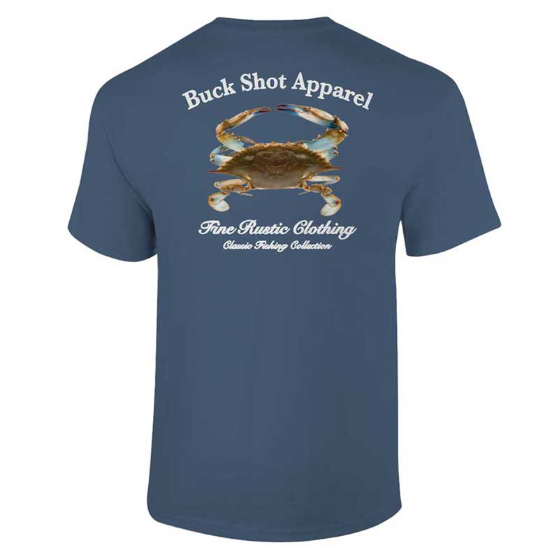 Indigo Blue Buck Shot Apparel Blue Crab Short Sleeve Pocket T-shirt, {{Size}{{Sku}}