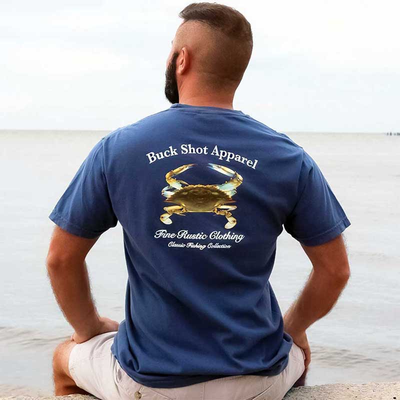 Indigo Blue Buck Shot Apparel Blue Crab Short Sleeve Pocket T-shirt, {{Size}{{Sku}}