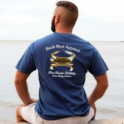 Indigo Blue Buck Shot Apparel Blue Crab Short Sleeve Pocket T-shirt, {{Size}{{Sku}}