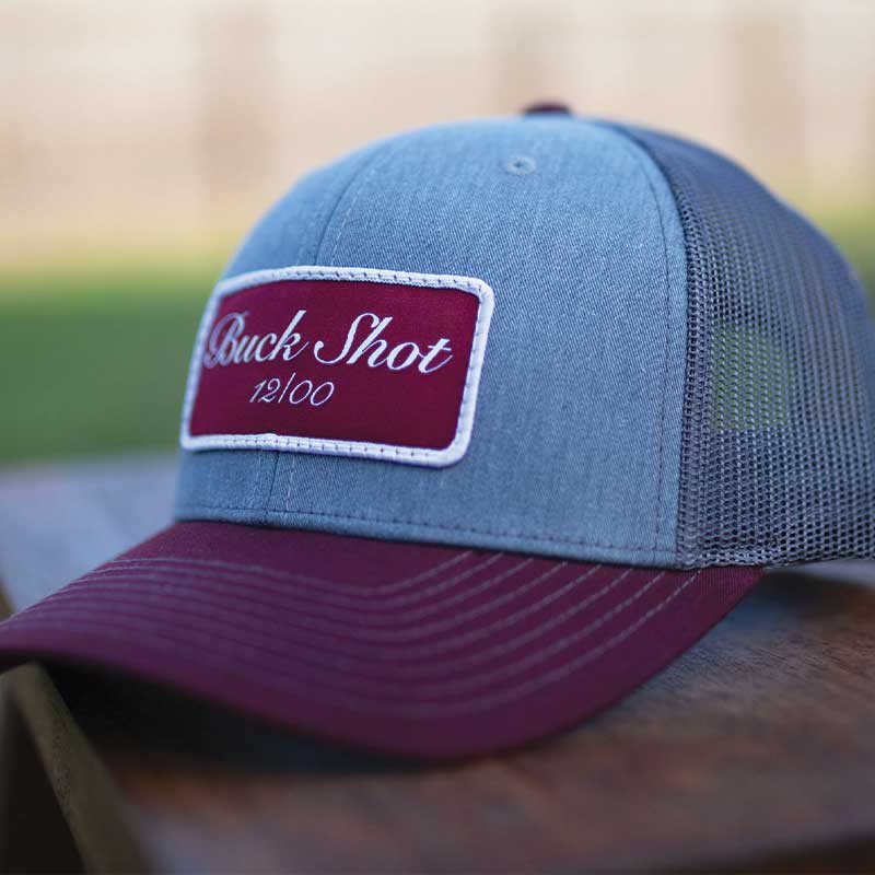 Heathered Grey/Maroon Buck Shot Apparel Buck Shot Select Twill Patch Hat, {{Size}{{Sku}}