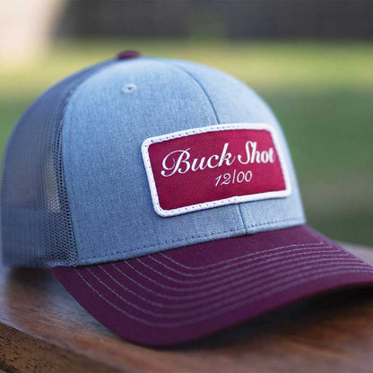 Heathered Grey/Maroon Buck Shot Apparel Buck Shot Select Twill Patch Hat, {{Size}{{Sku}}