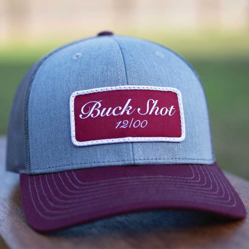 Heathered Grey/Maroon Buck Shot Apparel Buck Shot Select Twill Patch Hat, {{Size}{{Sku}}