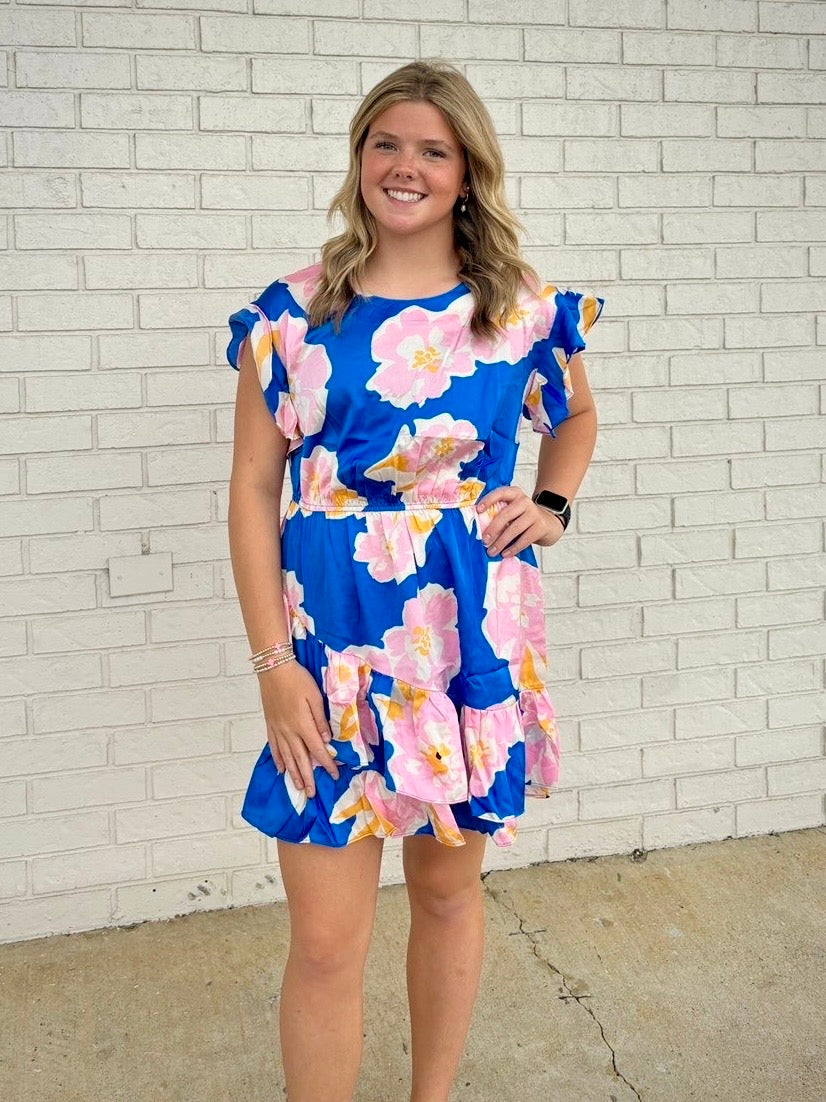 Asymmetrical Satin Ruffle Tier Short Dress