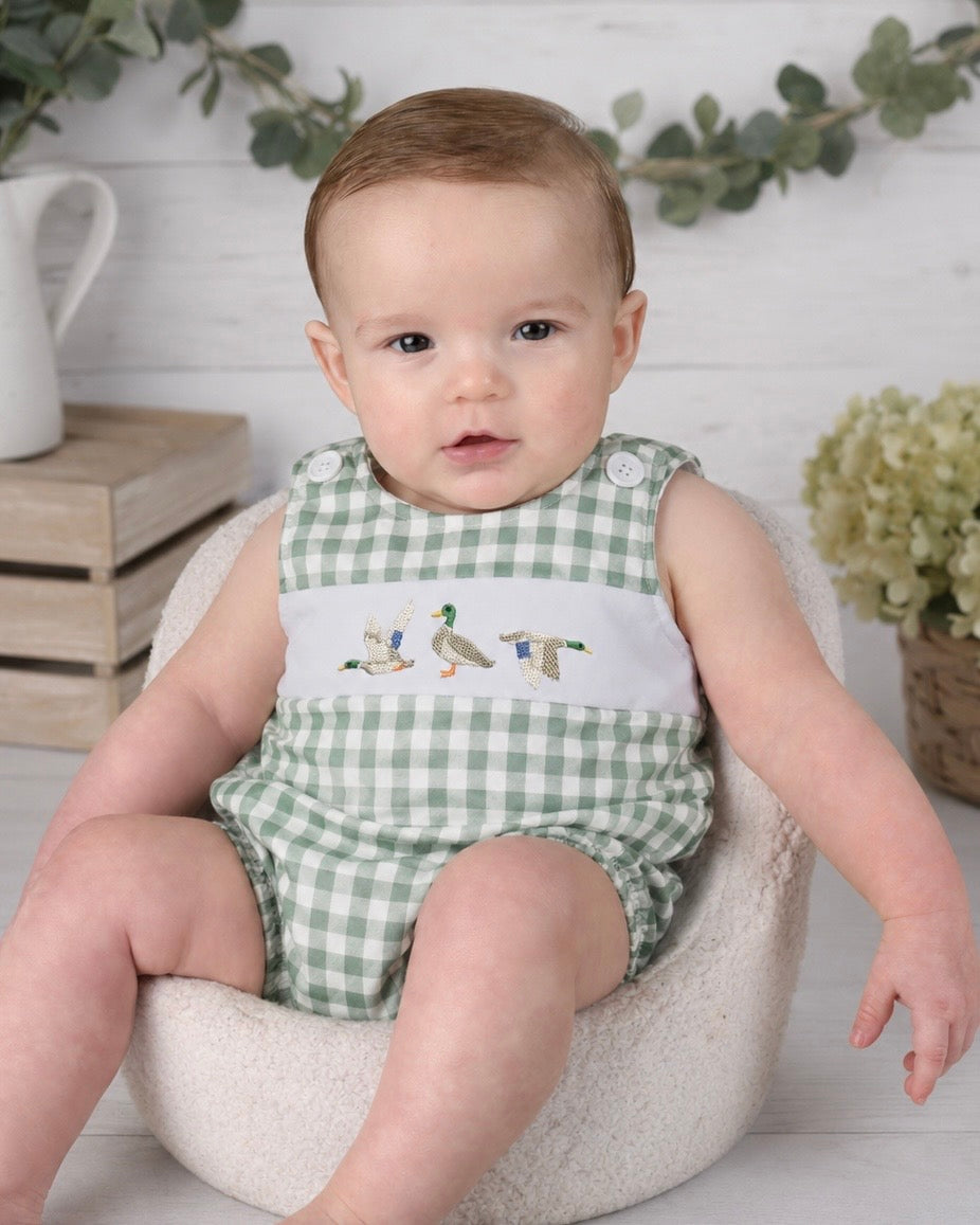 The Shimmer Shack Baby Boy Check Duck Romper