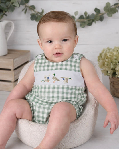 The Shimmer Shack Baby Boy Check Duck Romper