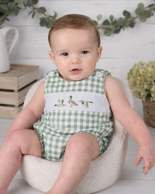 The Shimmer Shack Baby Boy Check Duck Romper