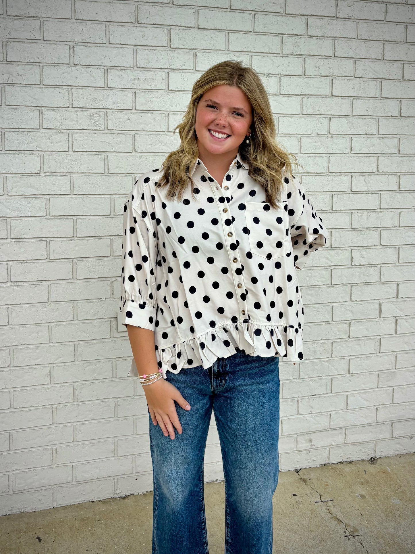 The Shimmer Shack Haptics Polka Dot Button-up
