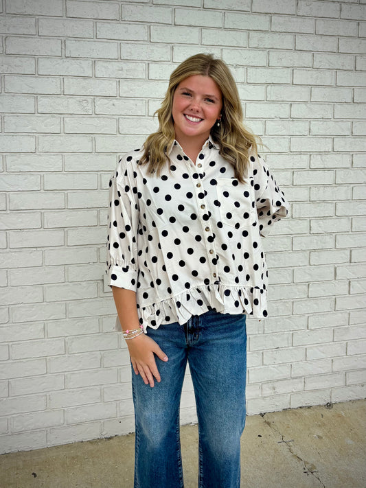 The Shimmer Shack Haptics Polka Dot Button-up