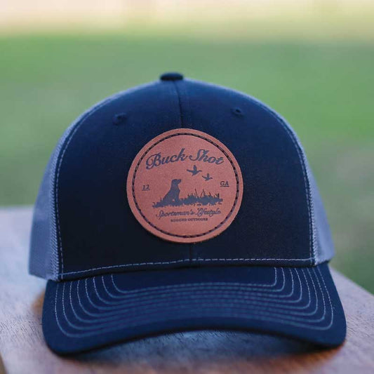 Black/Charcoal Buck Shot Apparel Duck Dog Leather Patch Hat, {{Size}{{Sku}}
