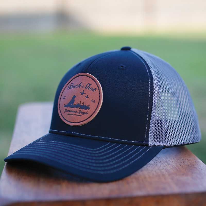 Black/Charcoal Buck Shot Apparel Duck Dog Leather Patch Hat, {{Size}{{Sku}}