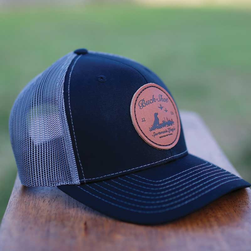 Black/Charcoal Buck Shot Apparel Duck Dog Leather Patch Hat, {{Size}{{Sku}}