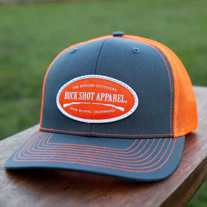 Charcoal/Blaze Orange Buck Shot Apparel Duel Wielding Patch Hat, {{Size}{{Sku}}