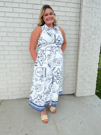 Catie Button Down Midi Dress Seaside