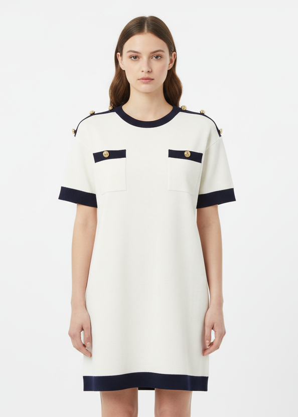 Cream and navy Dress Entro
