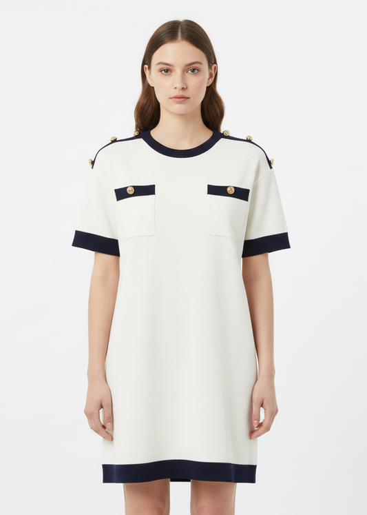 Cream and navy Dress Entro