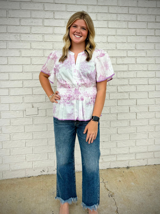 Purple print peplum top