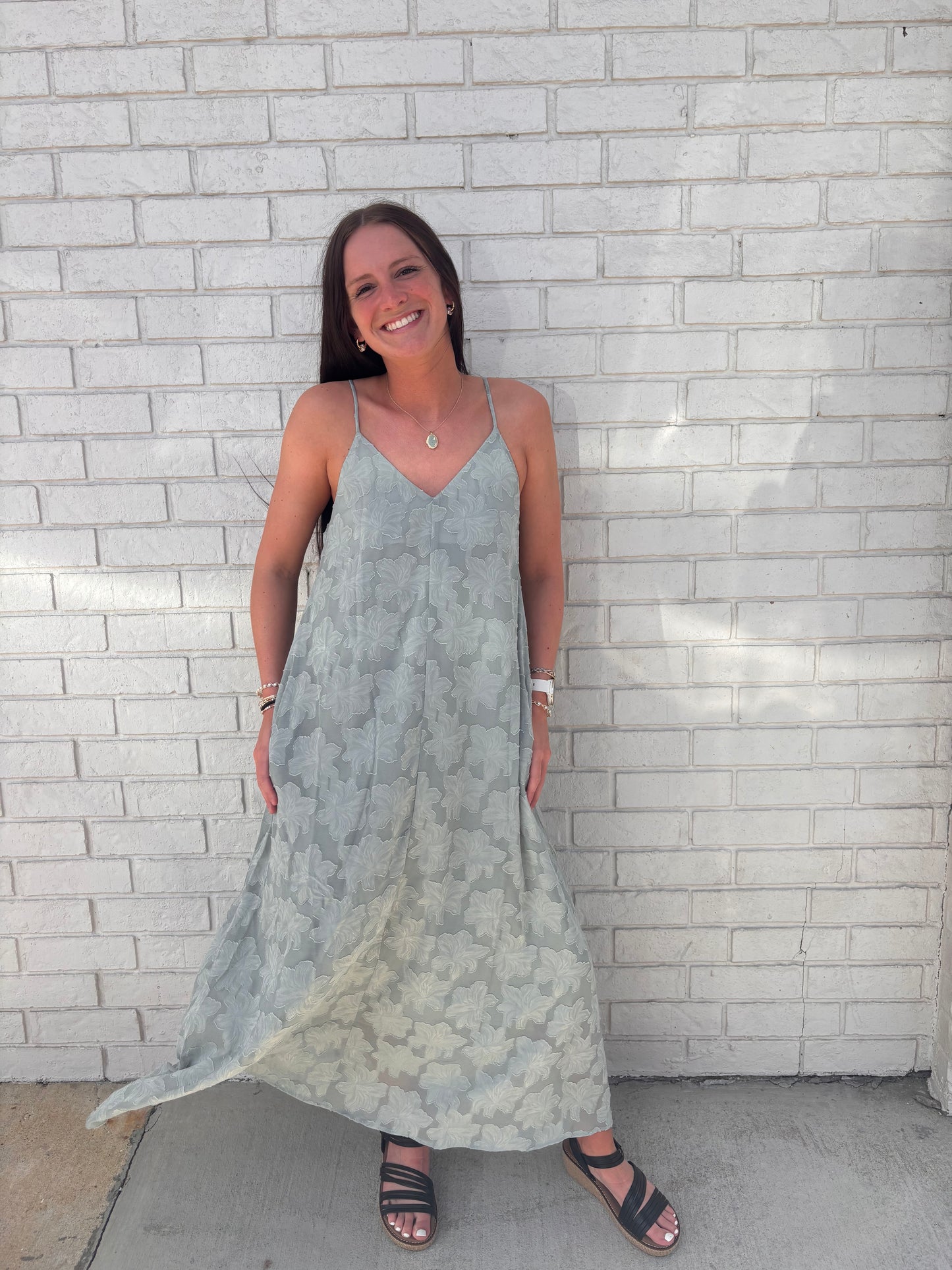FLORAL EMBROIDERED SLEEVELESS MAXI SLIP DRESS