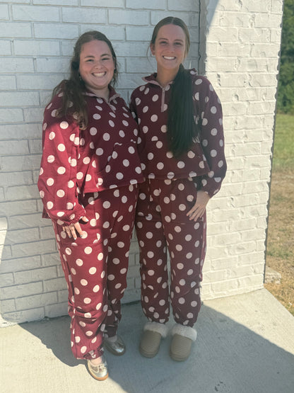 Burgandy & Cream Polka Dot Set