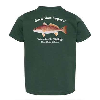 Forest Green Buck Shot Apparel Kids Redfish T-shirt, {{Size}{{Sku}}