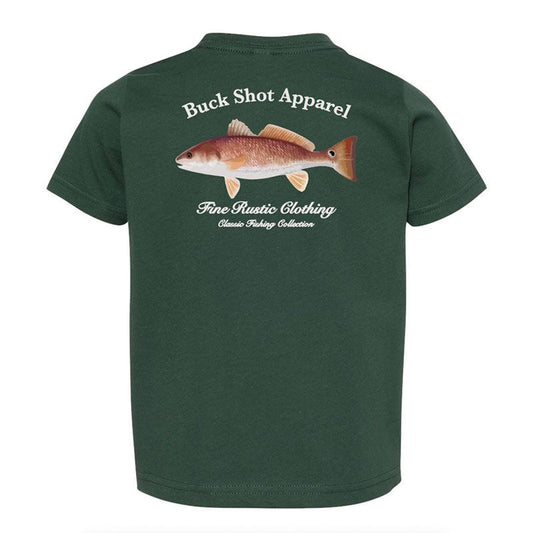 Forest Green Buck Shot Apparel Kids Redfish T-shirt, {{Size}{{Sku}}