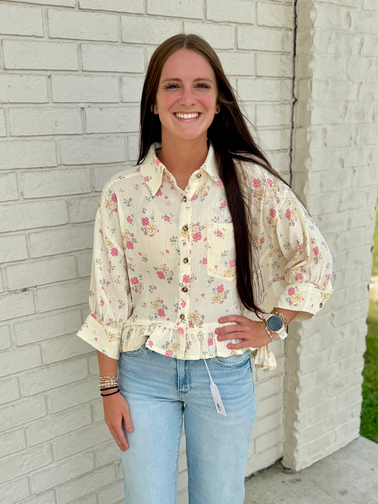 The Shimmer Shack Crinkle Ruffle  Hem Top