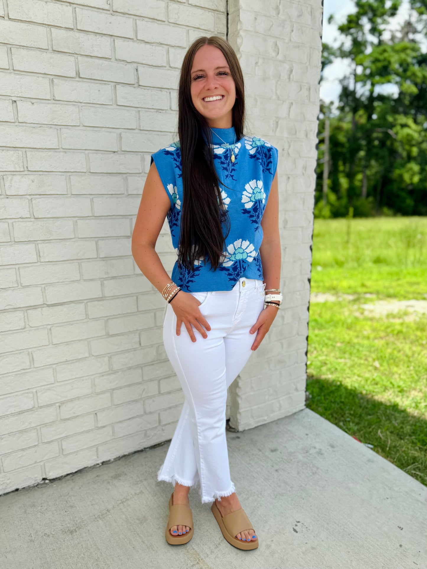 Blue and white sweater vest