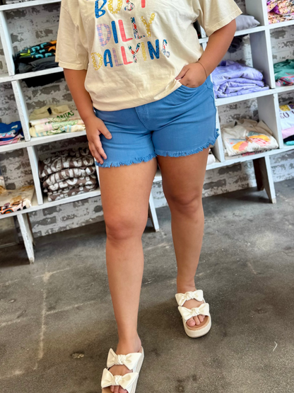 The Shimmer Shack PLUS JB Blue Frayed Hem Shorts
