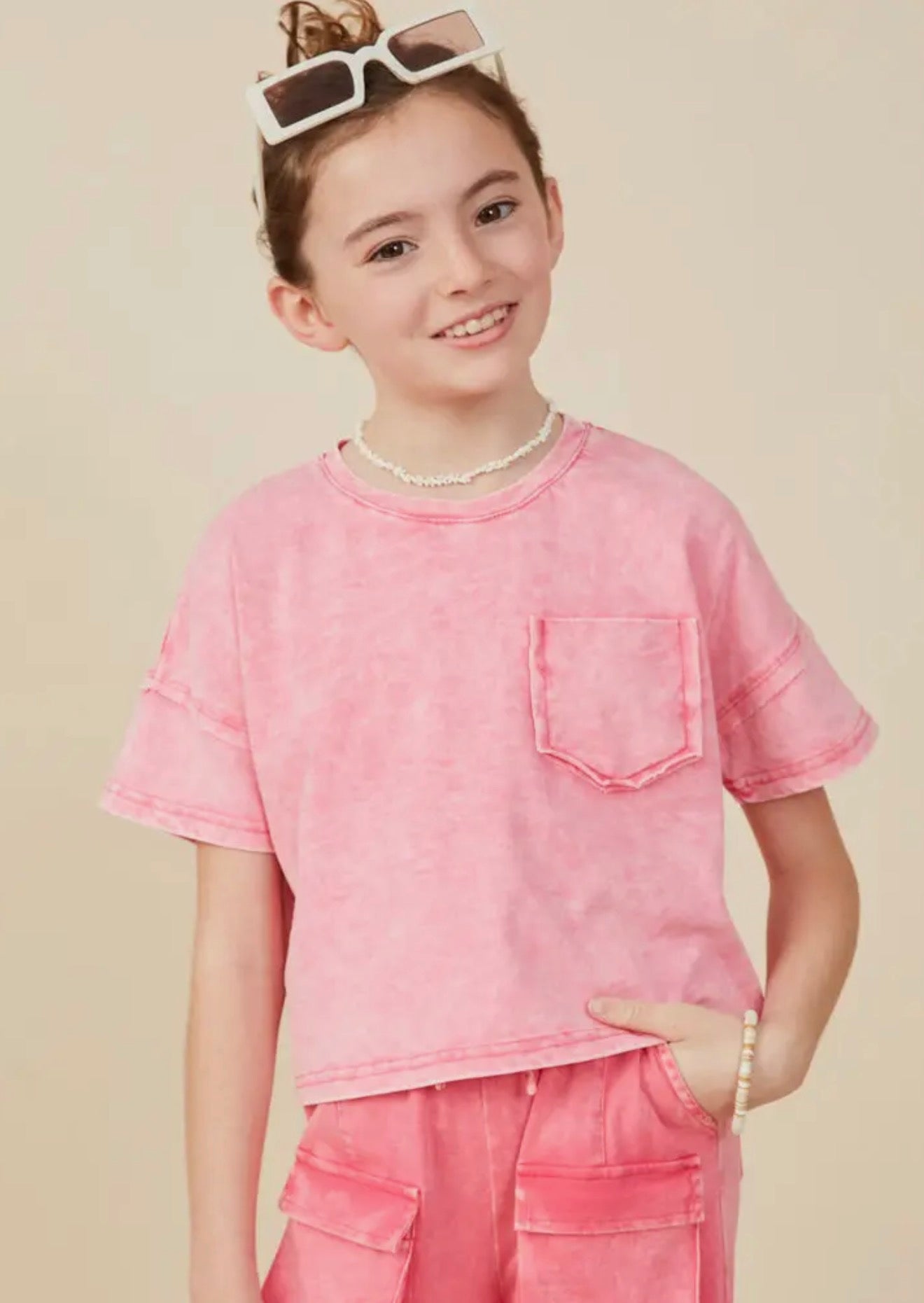The Shimmer Shack Tween Pink Mineral Wash Tee Hayden Girls