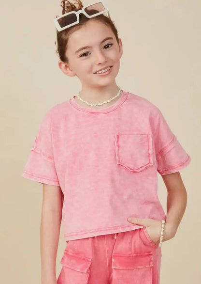 The Shimmer Shack Tween Pink Mineral Wash Tee Hayden Girls