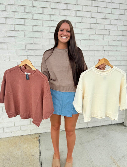 EXPOSED SEAM DROP SHOULDER SHORT SLEEVE PULLOVER